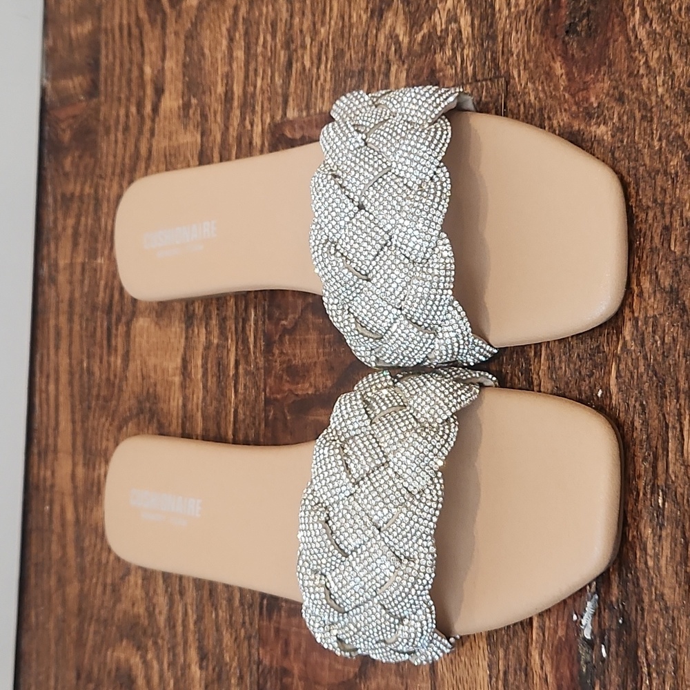 NEW CUSHIONAIRE Women's Verse Woven Rhinestone Slide Sandal Memory Foam Sz 10